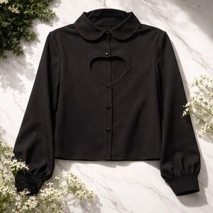 Sophisticated Black Heart Cutout Blouse